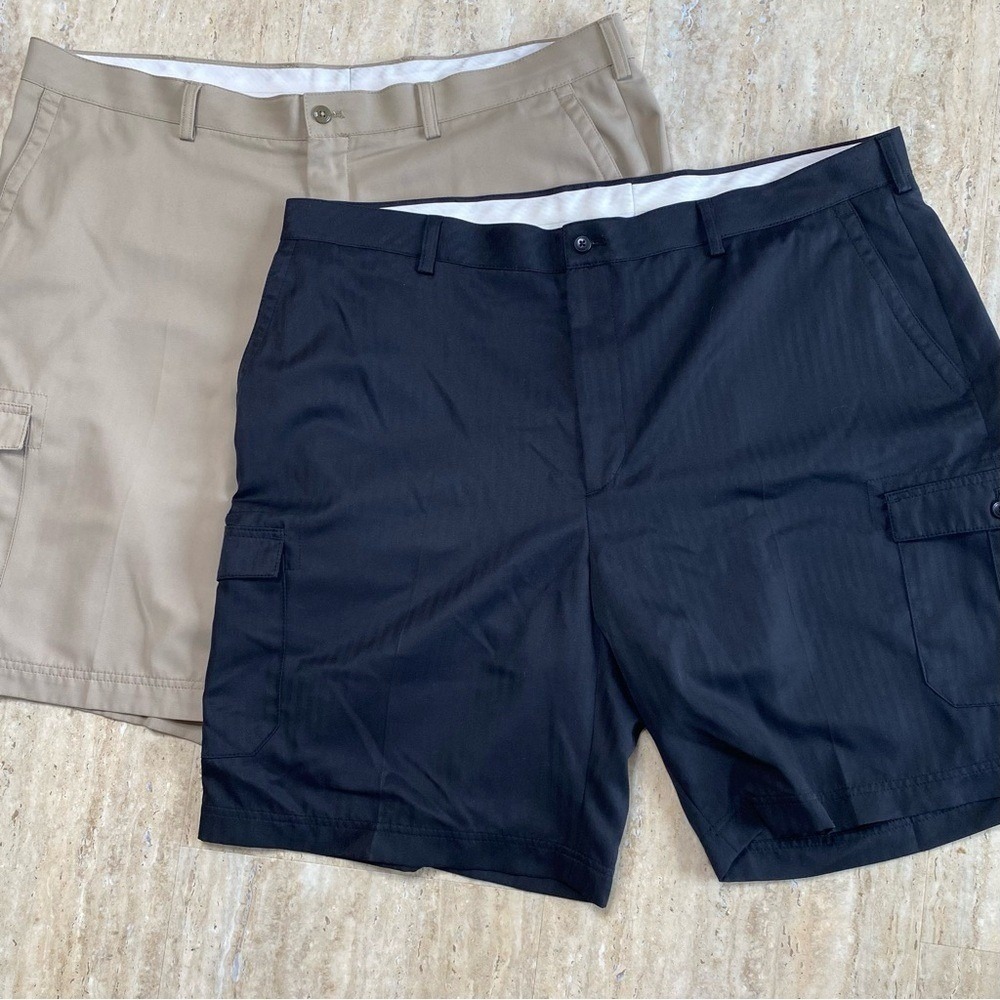 Island Republic Cargo Shorts Men 42 Lot 2 Khaki Black Tonal Tropical‎ Utility